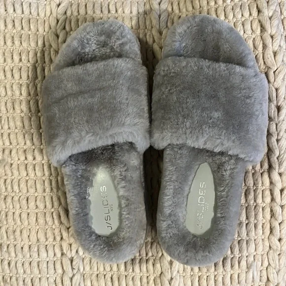 J Slides Shoes Jslides Grey Shearling Bryce Slippers Brand New